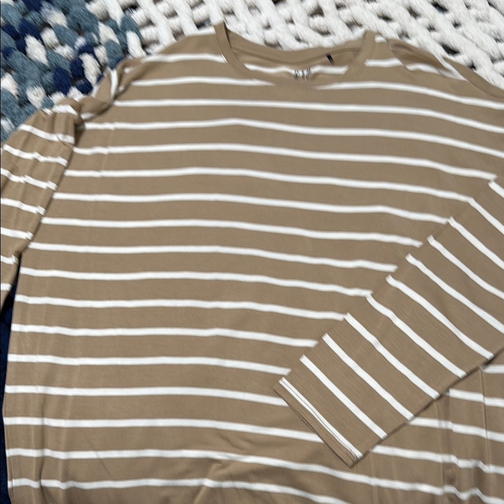 GAP Tan and White Striped Long Sleeve Tee